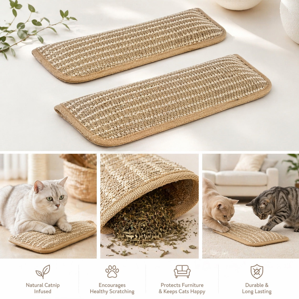 Natural Catnip Scratcher Pad – Keeps Cats Busy & Claws Healthy